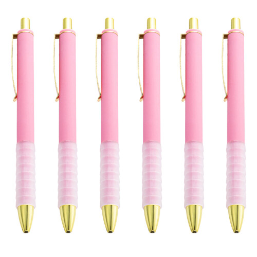 Stylo à bille rétractable pour écriture lisse, 6 pièces,-Rose