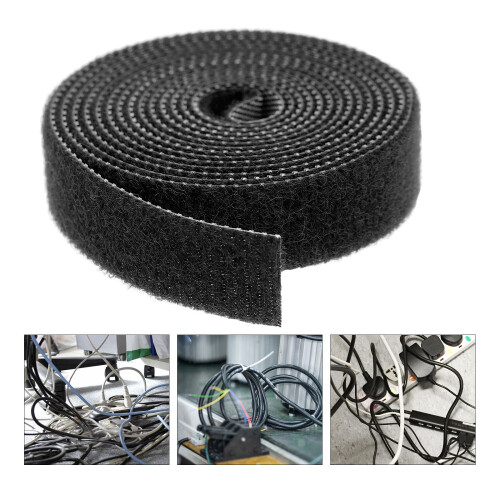 Reusable Nylon Cable Strips Black Self-Adhesive Cord Fastener 1