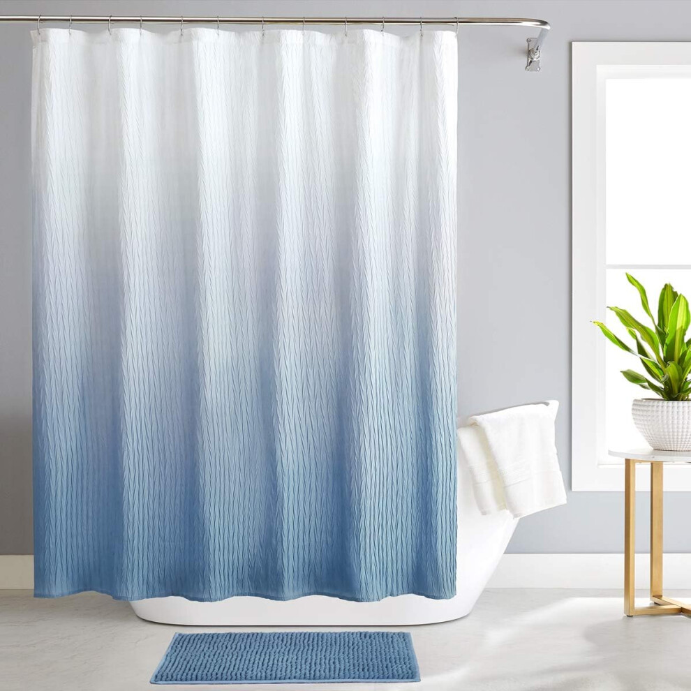 Stylish Waffle Weave Shower Curtain Set Including Bath Rug Mat, Ombre For Universal Sizing, Easy Installation And Care, 72" X 72" 9198585770980