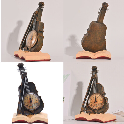Violin Model Figurine Ornament Creative Table Clock Rests On 1