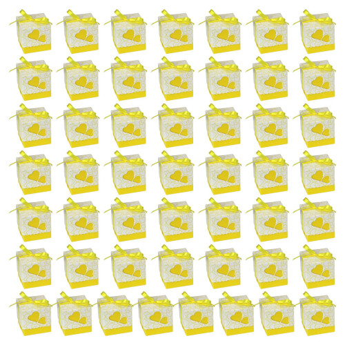 50Pack Paper Candy Boxes, Mini Wedding Boxes Love Heart-Yellow
