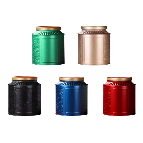 Round Kitchen Canister Empty Tinplate Tea Storage-Gold 1