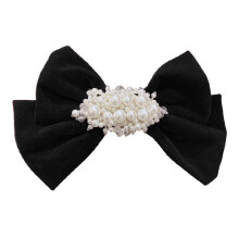 1Pc Black Bow Hairpin Pearl Accent Girl Headdress Women Hair Ornament