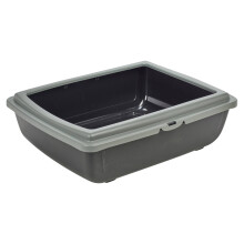 (Grey) Cat Litter Tray Box with Rim Large Kitten Training Loo Open Top Sanitary Bin
