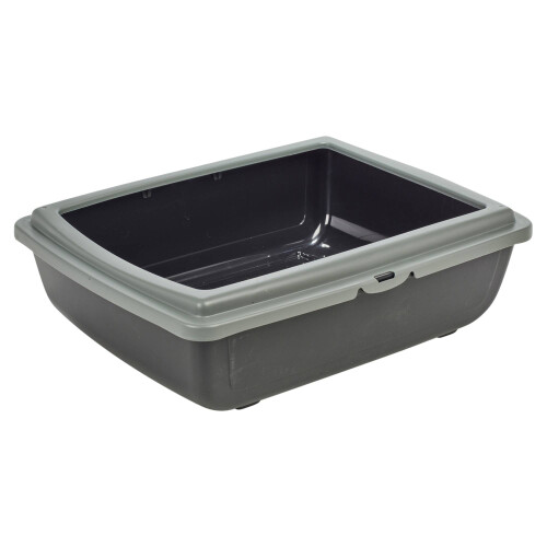 (Grey) Cat Litter Tray Box with Rim Large Kitten Training Loo Open Top Sanitary Bin
