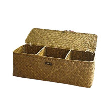 Panier de rangement de bureau tissé élégant avec couvercle,