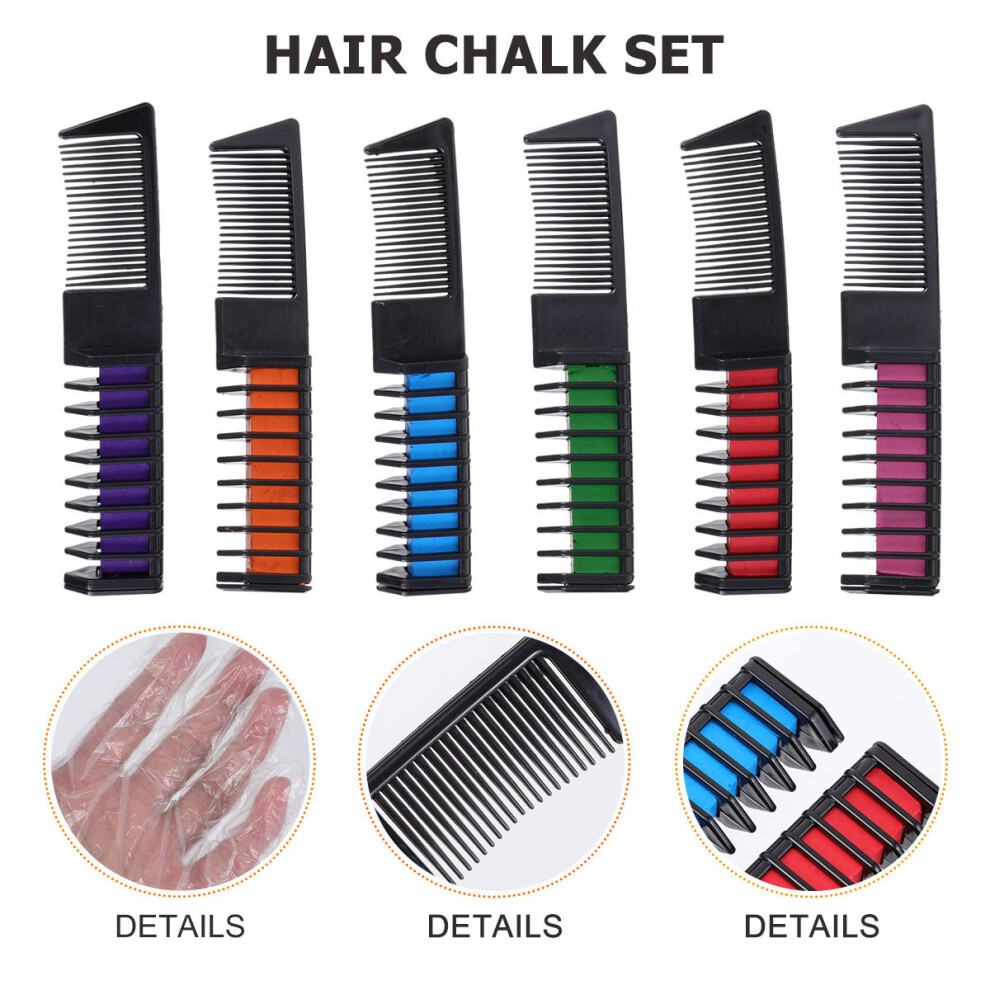 Vaguelly 6Pcs Hair Chalk Set With Dye Comb For Salon Coloring