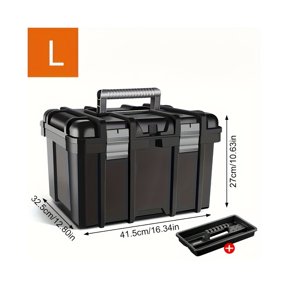 (L-black) Large Heavy-Duty Portable Toolbox with Thickened ABS Lockable Lid & Key Lock - Heavy-Duty Waterproof Plastic Storage Box