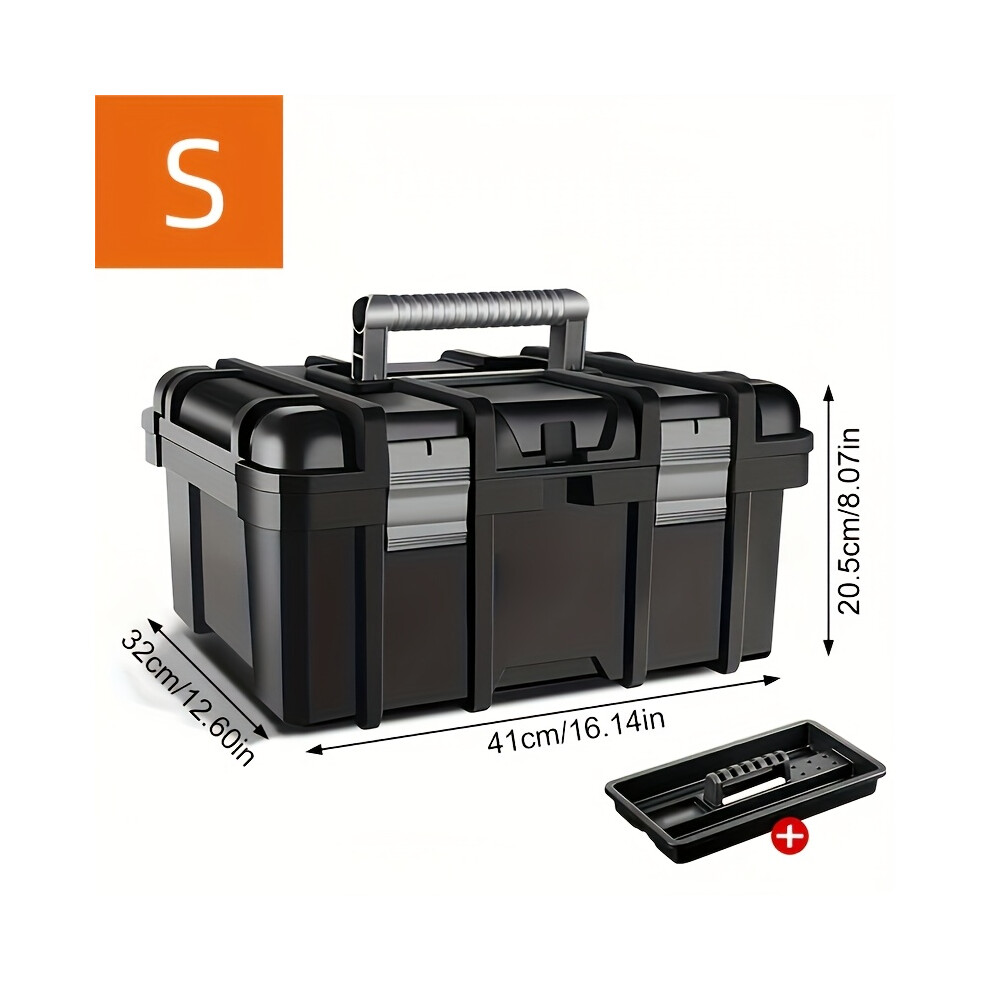 (S-Black) Large Heavy-Duty Portable Toolbox With Thickened Abs Lockable Lid & Key Lock - Heavy-Duty Waterproof Plastic Storage Box 9009412844562