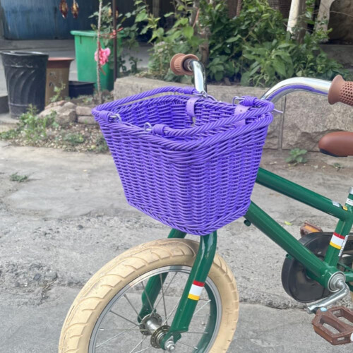 's Bicycle Basket, HandWoven Removable Wicker Front Purple 1