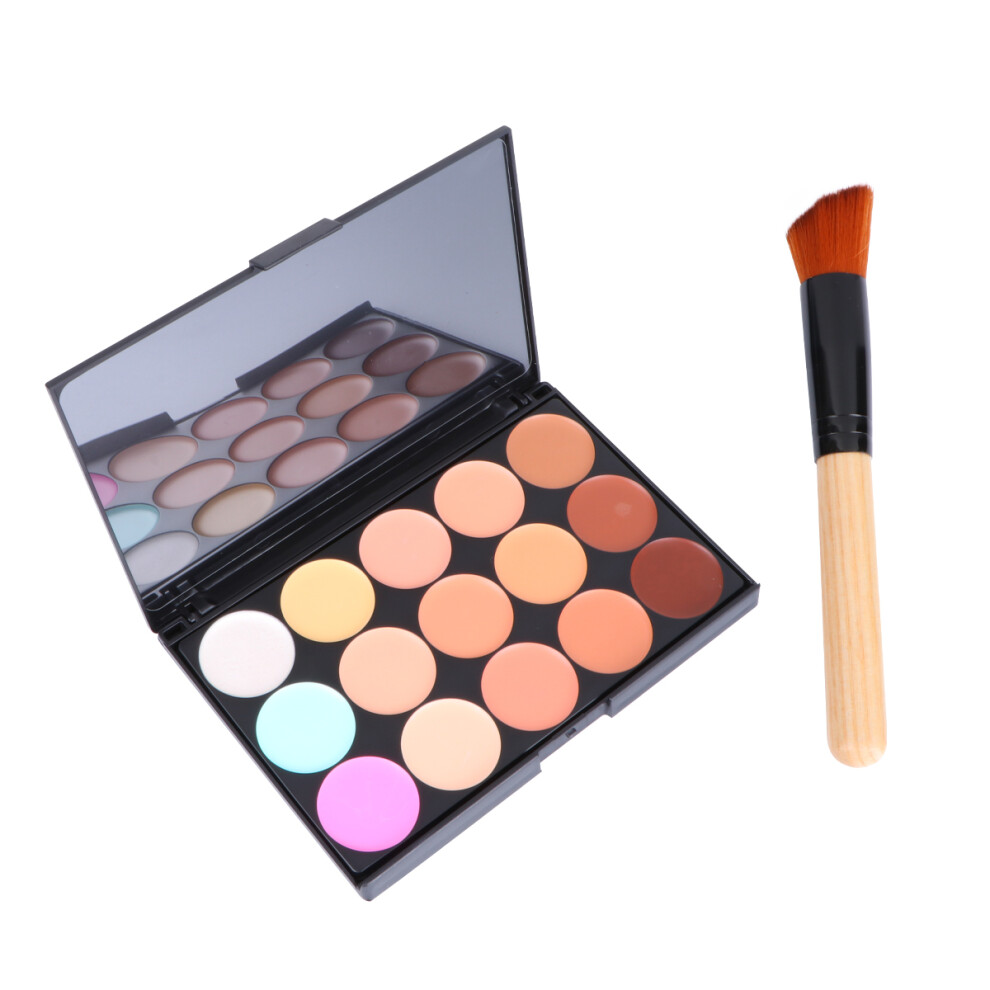 Happyyami Cream 15 Colors Face Makeup Concealer With Powder Brush