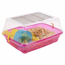 (Pink) Small Pet Hamster Terrarium Cage Hutch Enclosure Glass Tank Indoor House Unit