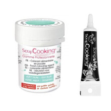 Corante alimentar em pó verde água + Caneta de glacê preta