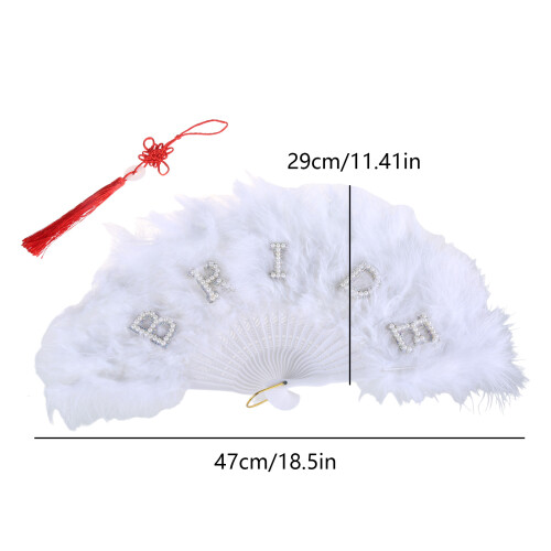Éventails à main blancs en plumes pliées, faits à la main, 2
