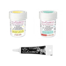 2 corantes alimentares verde água-amarelo pastel + Caneta de cobertura preta