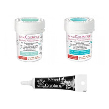 2 corantes alimentares turquesa-verde água + Caneta de glacê preta
