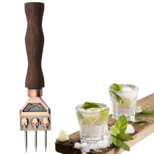 Manual Ice Crusher 3Prong Ice Pick With Wooden Handle For Bars Bartender Kitchen Picnics Camping Restaurant Bronze