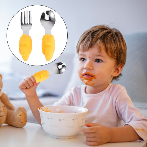 1Ensemble Bébé Acier Inoxydable Silicone Orange 2