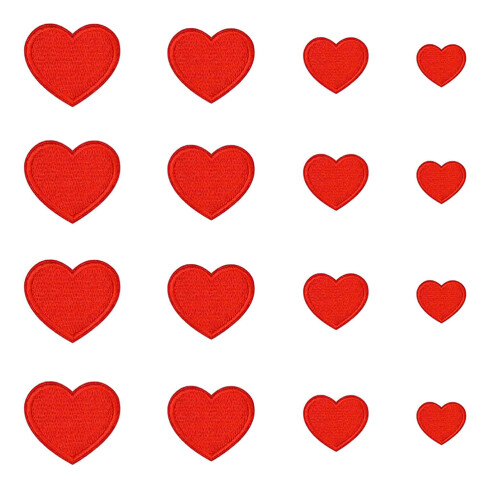 24Pz Applique Ricamate A Forma Cuore Rosse Per Patch