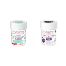 2 coloranti alimentari in polvere - viola-verde acqua