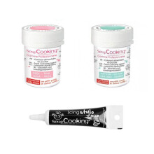 2 coloranti alimentari verde acqua-rosa in polvere + Pennarello per glassa nera