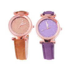 2Pcs Sky Women Quartz Watch Glittering Wristwatch Purple Brown