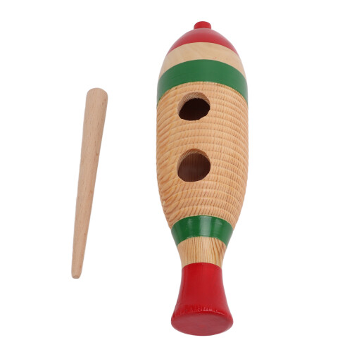 Guiro aus Holz, bunt, fischförmig, gerader 1