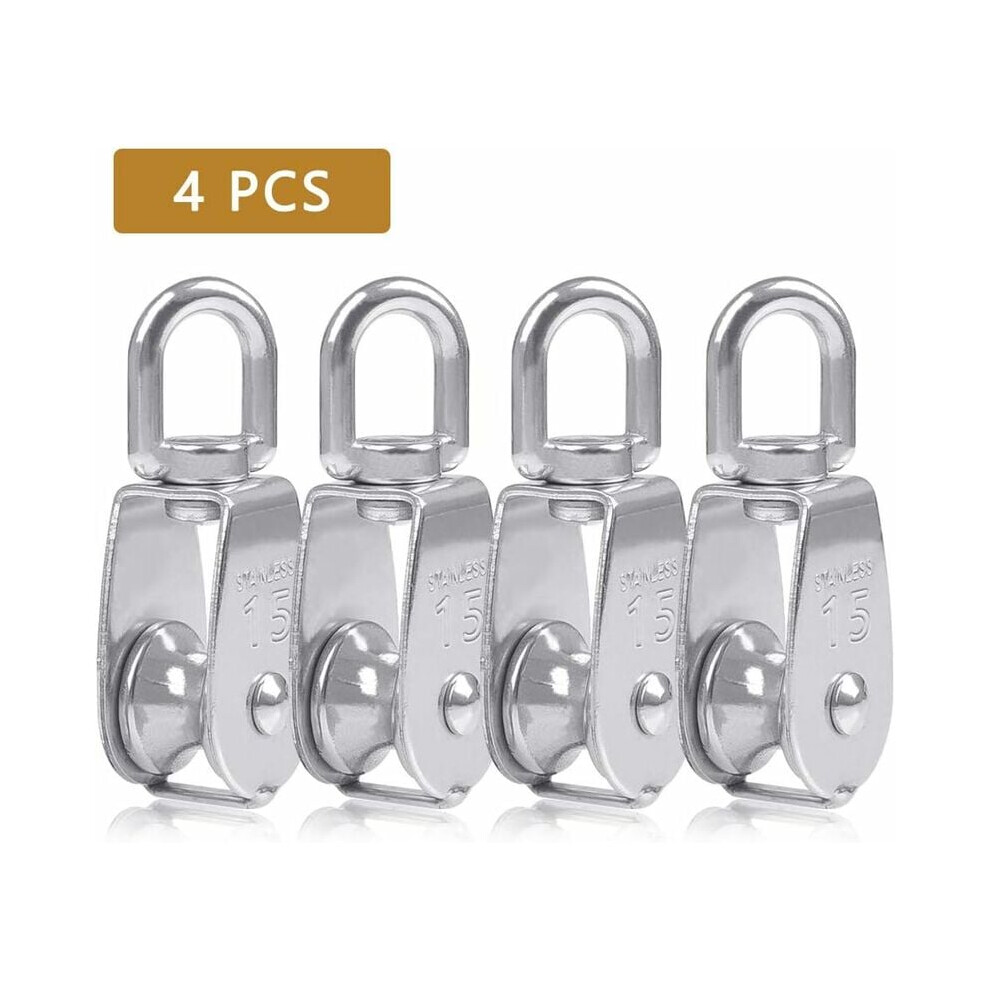 Stainless Steel Swivel Rigging Lifting Wheel, Single Pulley Block For Indoor Outdoor Applications, Heavy Duty Hardware With Damp Proof Design, Silver, 9436597752359