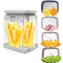 French Fry Cutter 4in1 Potato Wedge Cutter With 4 Blades Manual Press Food Chopper With Container For Fruit And Vegetables