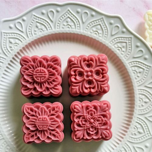 Square Flower Pattern Moon Cake Molds Hand Pressure Cookie Stamp 1