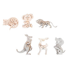 6 Sets Wooden 3D DIY Puzzle Animals Desktop Model Toy