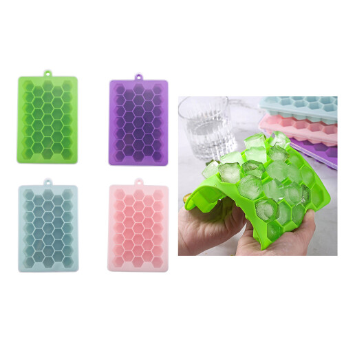Easily Release Ices Cube Molds with Lid Flexible Silicone-Green 2