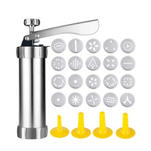 Biscuit Press Made of Stainless Steel, Spray Biscuit Press, Glaze Set with 20 Biscuit Moulds and 4 Piping Nozzles for Homemade Biscuits