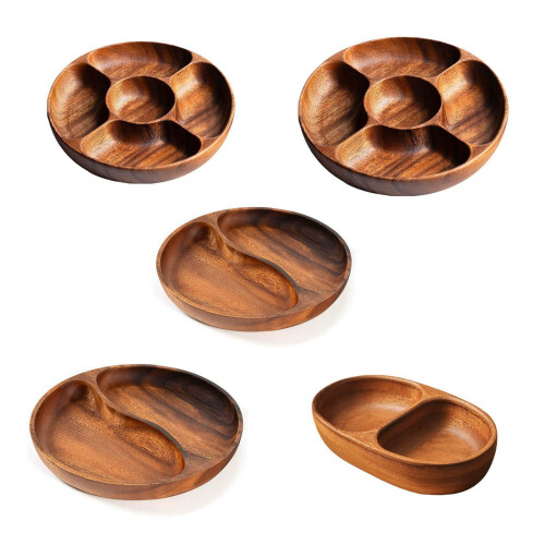 Wood Divided Serving Tray Appetizer Platter Snacks Tray-Style E 1