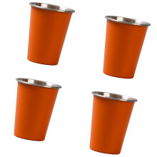 4pcs Stackable Camping Cup Stainless Steels Drinking-Orange
