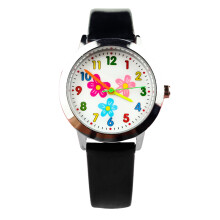 flower pattern kids quartz watch black for toddlers students gift
