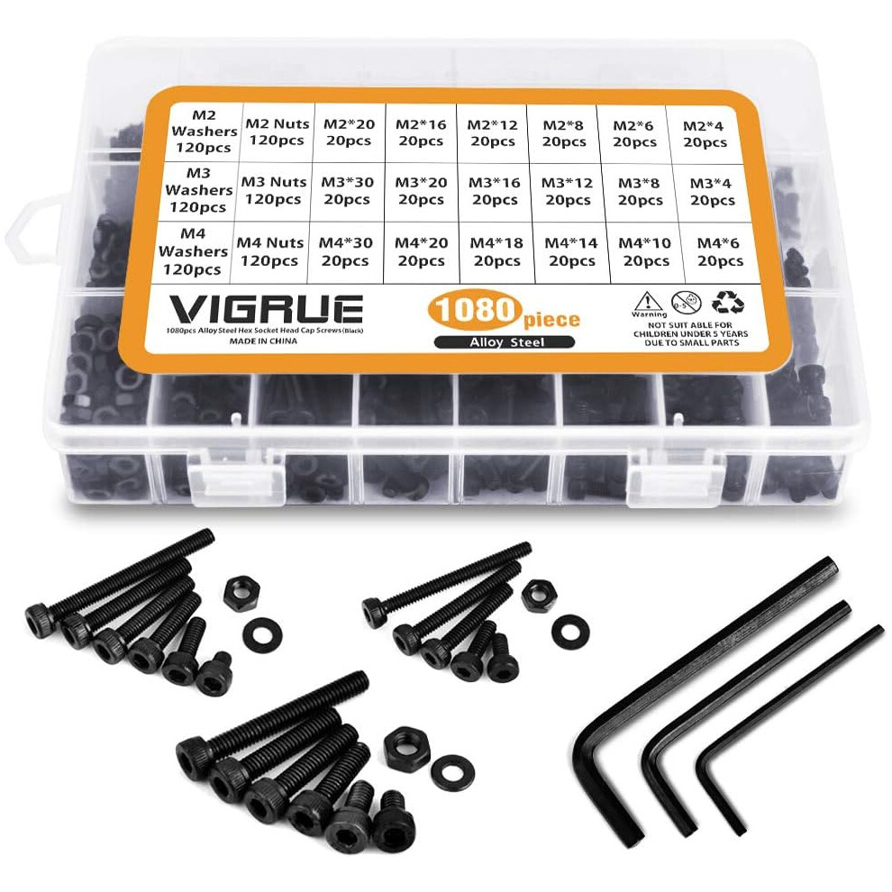 Metric Screw Assortment Kit, High Strength 12.9 Grade Carbon Steel, Hex Button Socket Head Cap Screws Nuts, Storage Box For Electronics And Machinery 9060116392087