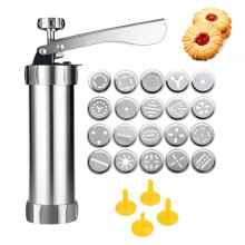 Cookie Press for Baking Stainless Steel Kit with 20 Discs, 4 Nozzles