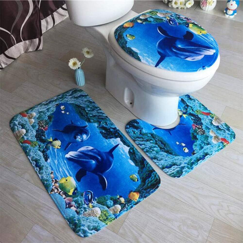 Embrace The Ocean's Charm, Σετ Κουρτίνας Ντους Υποβρύχιας Ζωής Sea World, Αντιολισθητικά Χαλιά, 1