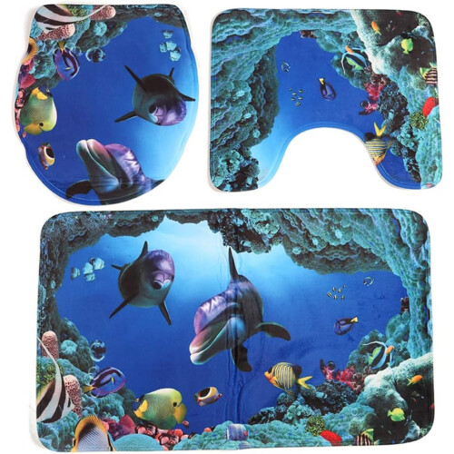 Embrace The Ocean's Charm, Σετ Κουρτίνας Ντους Υποβρύχιας Ζωής Sea World, Αντιολισθητικά Χαλιά, 2