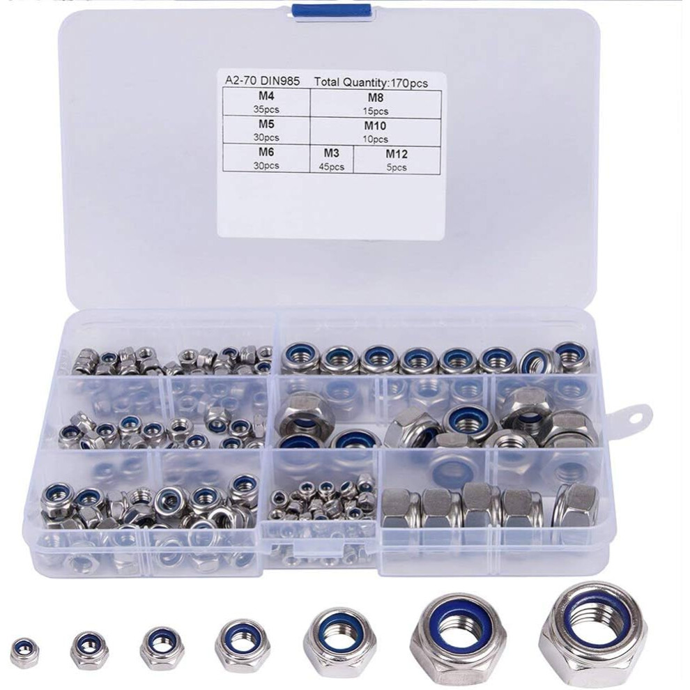 Professional Locknut Assortment, Industrial-Grade 304 Stainless Steel Metric Locknuts For Automotive, Machinery, And Everyday Repairs 9436597754711