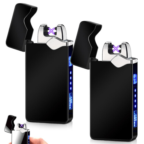 USB Electronic Lighter Pack Of 2, USB Rechargeable DualArc LED Lighter, Windproof Plasma Lighter