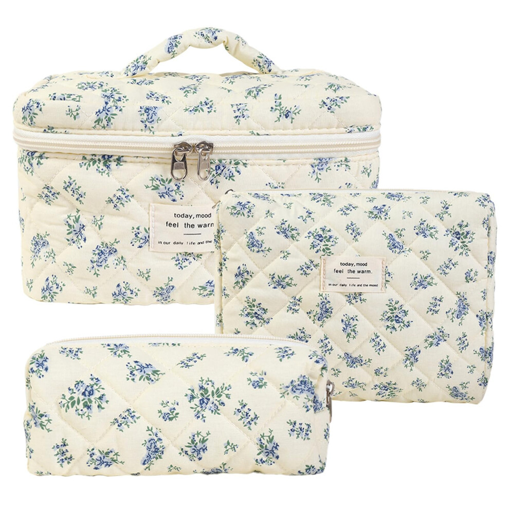 Set of 3 Women's Cosmetic Bags with Floral Pattern, Large Toiletry Bag