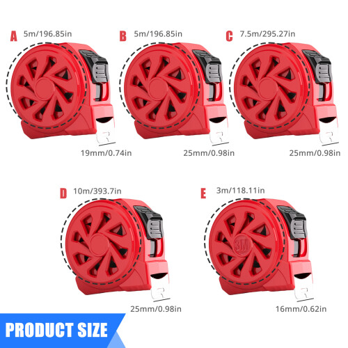 Red Measuring Tape with Thickened Designs 3/5/7.5/10m-5M25MM 1
