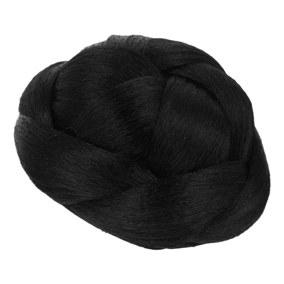 Happyyami Unisex Black 2Pcs Fake Braid Hair Bun Ponytail Extension Claw Hairpiece