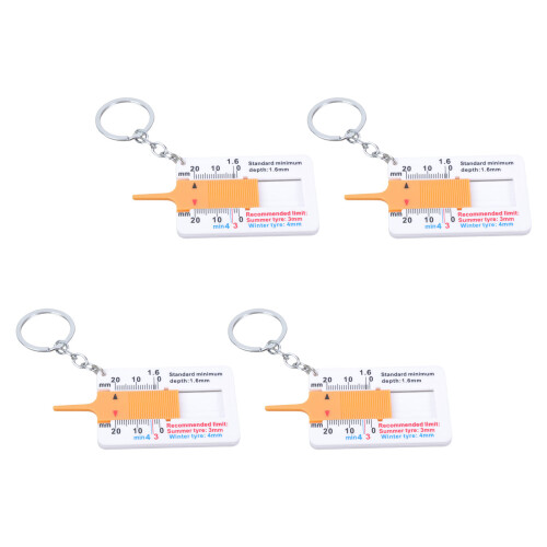 4pcs Easy carry Tire Depth Measuring Tool with Keychain-Yellow