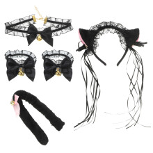 1Set Set Cosplay Volpe Nero Orecchie Peluche Fascia E