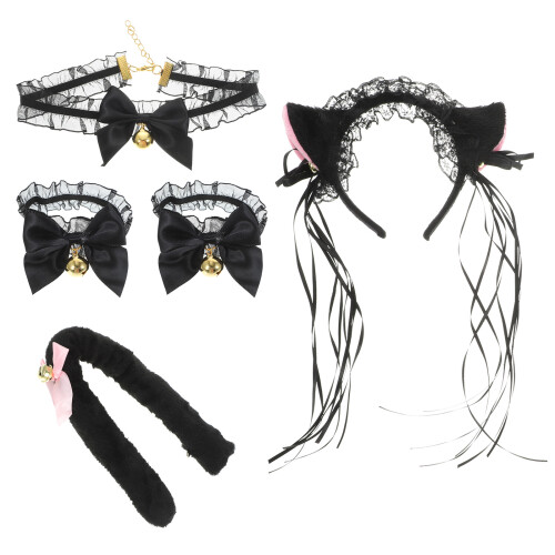 1Set Set Cosplay Volpe Nero Orecchie Peluche Fascia E
