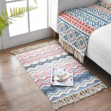 Rectangle Shape Hand Woven Durable Cotton Material, Washable Braided Rug with Exquisite Geometric Pattern for Living Room, Bedroom, Dining Room, Study