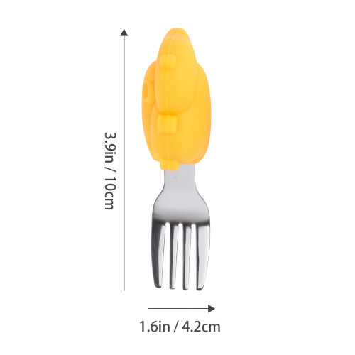 1Set Baby Feeding Spoon Fork Orange Silicone Stainless Steel Tableware 1